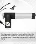 Feikeer 24V electric recliner actuator replacement kit; silver cylindrical actuator, black motor housing (side view)