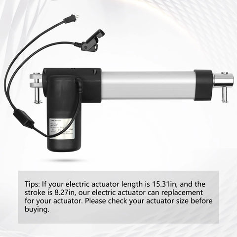 Feikeer 24V electric recliner actuator replacement kit; silver cylindrical actuator, black motor housing (side view)