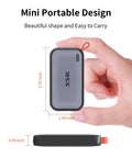 Portable 500GB External SSD With USB C Up To 1050 MBps USB 3.2 Gen2 in hand, dimensions shown, compact design
