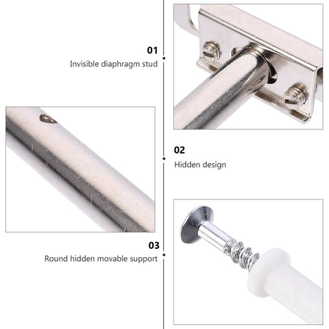 Close-up of 4 Sets Concealed Blind Floating Shelf Brackets With Screws, Heavy Duty Iron, Silver Finish, showcasing hidden features.