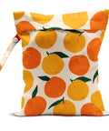 Waterproof Wet Bag For Swimsuits And Travel, Large 26x32 Cm With Handle, Orange Strawberry Print showing front view.