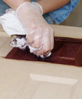 Applying Slick Wet Look Light Oak Gel Wood Stain Fast Drying Semi Transparent Formula For Cabinet Refinishing to wood.