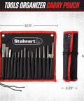16 Piece Punch And Chisel Set For Woodworking Metalworking And Auto DIY Projects in a black and red roll-up carry pouch