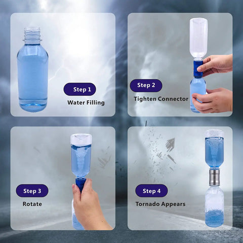 Steps to use Tornado Maker Weather Toy Set With Ultra Light Aluminum Tube Watertight Tornado Kit For Kids. Includes two bottles.