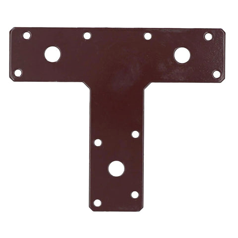 Heavy Duty T Shaped Steel Braces Rock Solid Reinforcement Plates For Structural Framing And Fencing No Fuss Mending Kit 20 Pack image of brown steel brace measuring 150mm by 90mm.