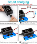 Guide for using Smart 2-8S NiMH NiCd Battery Charger for RC cars, boats, drones, showing connection and charging process.