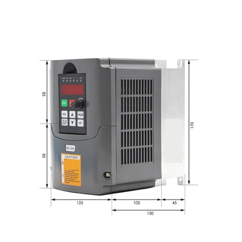 3.0KW 220V Variable Frequency Drive VFD For CNC Spindle Motor Speed Controller Three Phase Rock Solid Performance Wide Motor Compatibility Smooth Operation Easy Setup Durable Industrial Grade, front view with dimensions