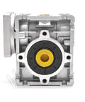 worm gearbox speed reducer NMRV-030 with 80:1 ratio for stepper motors and servo systems, argentate finish, NEMA23 compatible