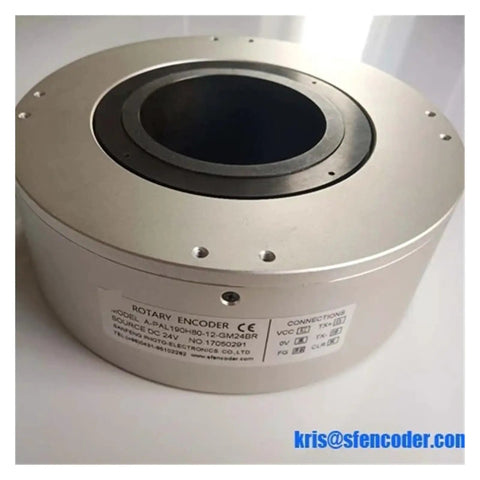 Side view of Absolute Encoder APAL190H80 12 GM24BR High Precision Rotary Encoder With Unlimited Pulse Counting, silver finish.