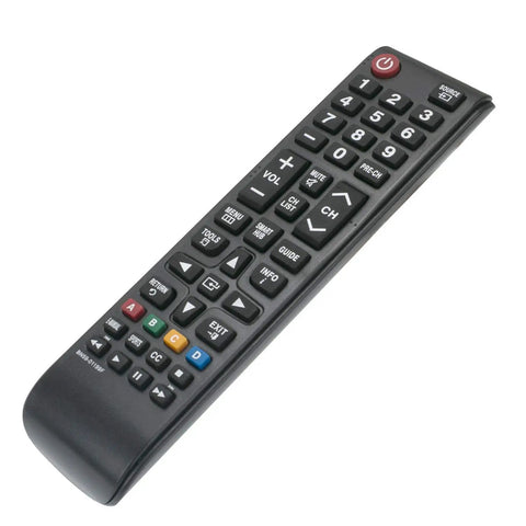 BN59-01199F Replacement Remote Control for Samsung Smart TVs, angled view showing full button layout, compatible with Smart Hub.