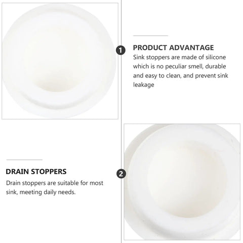 Top view of 4 Pcs Silicone Bathtub Stopper White Flat Cover Universal Drain Plug highlighting silicone material and round shape.