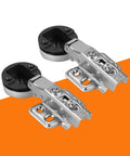 Heavy Duty Cabinet Hinges 2 Pack with Folded Corner Design for Cupboards and Wardrobes, silver metal hinges on orange background.