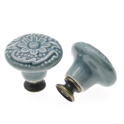 Pretty Dang Great Green Floral Ceramic Cabinet Knobs Set Of Six With Raised Blossom Embossing Super Sturdy Drawer Handles For Quick Furniture Refresh And Easy Bolt Setup
