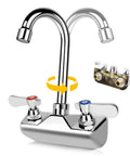 Leak Free Commercial Hand Sink Faucet With 4 Inch Center Wall Mount, Three And A Half Inch Gooseneck Spout, Dual Lever Handles