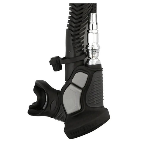 Close-up of Integrated Alternate Air Source And BCD Inflator For Scuba Divers With Pneumatically Balanced Second Stage Regulator.