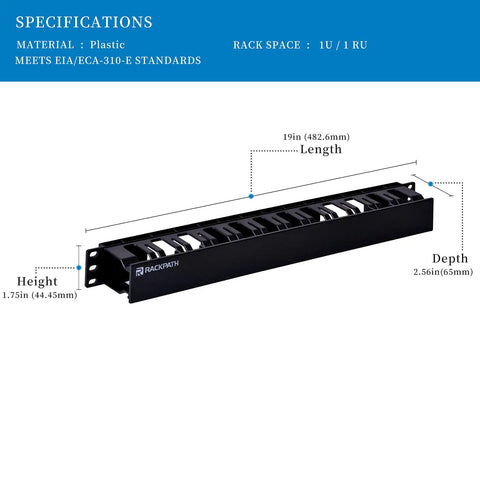 1U 19 Inch Plastic Server Rack Cable Management Raceway With Removable Panel Cover for cable routing in data centers and home IT setups