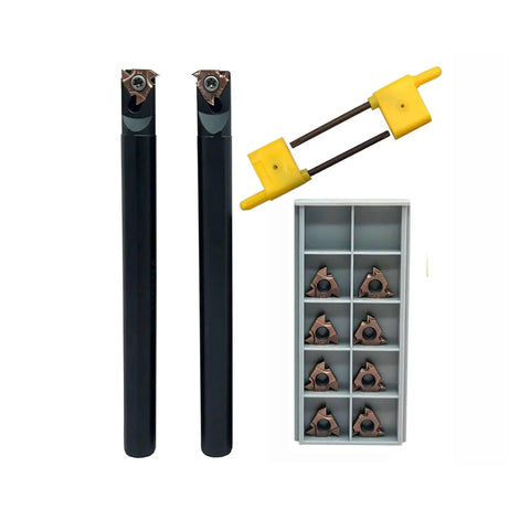 Pro Grade Threading Tool Bit Set With External And Internal Threading Boring Bars And Turning Tool Holders Includes 2 Boring Bars And 16ER IR AG60 Carbide Inserts For Stainless Steel Machining