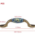 2 Pack Ceramic Cabinet Pulls With Brushed Brass Finish And Vintage Sea Wave Pattern, Zinc Alloy Core, 3 Inch Center To Center