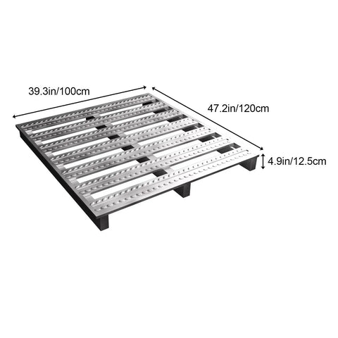 Heavy Duty Steel Forklift Pallets Built Like A Tank For Grindy Warehouse Operations Industrial Metal Storage Racks with size dimensions.