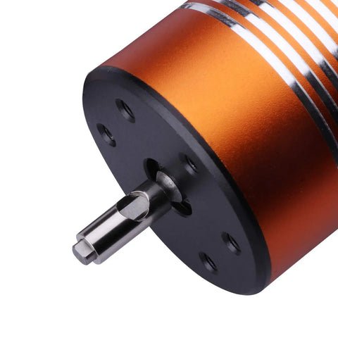 Close-up of 540 Brushless RC Motor 5900KV with 3.175mm shaft and heatsink upgrade for 1/10 scale RC cars and trucks.