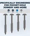 Diagram of Zinc Pocket Hole Screws One And A Quarter Inch Fine Thread Maxi Loc Head for DIY Woodworking Cabinets and Furniture.