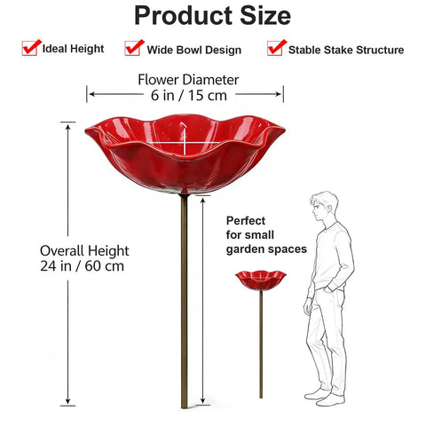 Metal Flower Garden Stake With Bird Bath Bowl Outdoor Pollinator Watering Station For Garden Yard Hummingbird Fountain Butterfly And Bee Water Feeder Decorative Yard Art Gift Set 3 Pack, 24-inch tall with 6-inch bowl