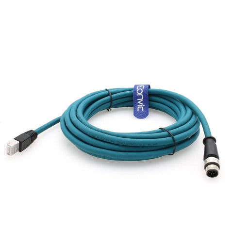 M12 To RJ45 Industrial Ethernet A Code Sensor Connector With Pro Grade Shielded Cat 6 Cable 8 Pin Gigabit Ready Flexible Blue Cable For Cognex Industrial Camera 5M coiled