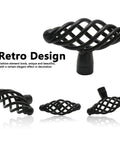 Oval Birdcage Cabinet Knobs Set, 12 Pack Iron Drawer Pulls In Flat Black Finish, 1.48 Inch Length, showing retro design detail