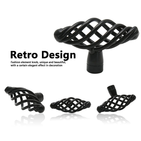 Oval Birdcage Cabinet Knobs Set, 12 Pack Iron Drawer Pulls In Flat Black Finish, 1.48 Inch Length, showing retro design detail
