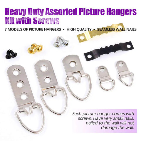 All In One Heavy Duty Picture Hanger Kit With 415Pcs Assorted Hangers And Screws In Transparent Storage Box Featuring Seven Models