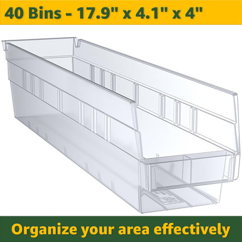 Heavy Duty Chrome Storage Shelving Unit With 18x36x74 Inch Frame And Forty Durable Bins for organizing tools with 40 clear bins.