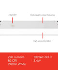12 Inch Hardwired Under Cabinet Lights With On/Off Switch, 2700K Warm White LED Lighting, steel build, direct-wire setup