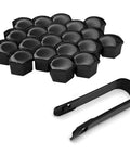 20 Piece Black Lug Nut Covers 21Mm Hexagonal Wheel Center Bolt Caps with removal tool on white background.