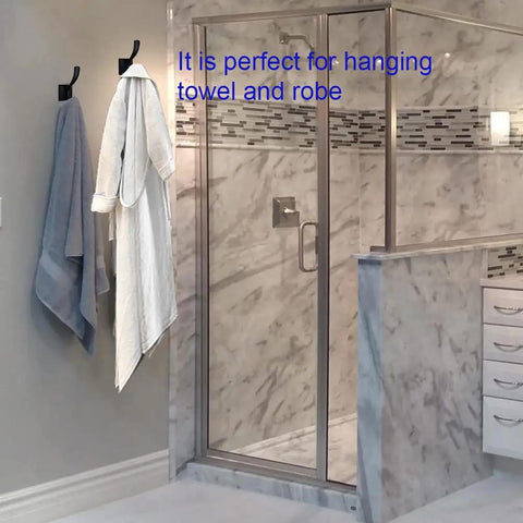 Matte Black Heavy Duty Wall Mount Hooks For Towels Robes And Coats, Non Slip Bath And Kitchen Hooks, wall view with towels