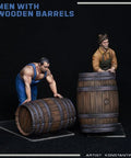 1 To 35 Scale Military Figures Kit Men With Wooden Barrels Dope Diorama Set For Collectors 14 Plus Not A Toy Realistic Detailing Fine Mold Easy Assembly Authentic WWII Era Scene featuring two figures interacting with wooden barrels.