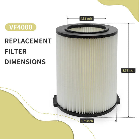 Replacement Filter For Wet Dry Vacuums 5 To 20 Gallon Fits Husky 6 To 9 Gallon Craftsman 17816 After 1988 product dimensions.