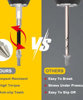 Pro Grade Magnetic Screwdriver Drill Bit Set With Kickass Anti Slip Teeth And Heavy Duty Impact Resistant Design comparison image showing strong vs weak bits.