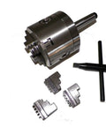 4 Inch 3 Jaw Lathe Chuck With MT3 Shank Non Rotating For CNC And Heavy Duty Benchtop Machines, shown with additional jaws
