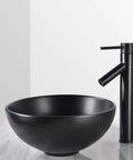 12-Inch Round Porcelain Vessel Sink For Bathroom Black Above Counter Vanity Basin With Pop Up Drain Industrial Modern Design