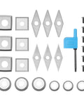 Heavy Duty Tungsten Carbide Woodturning Lathe Cutting Tool Insert Set Featuring Killer Bevel Geometry And Slick Clearance Angles For Lightning Fast Wood Finishing Tasks, includes 18 cutter inserts and T15 wrench.