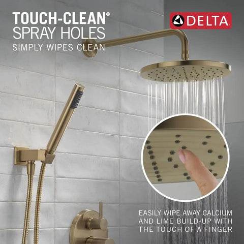 Spike Your Bath Game With This Sleek 10 Inch Round Rain Shower System In Champagne Bronze, Complete Valve Trim Kit And Handheld Sprayer For A Hassle Free Swap
