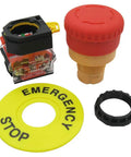 Red Mushroom Emergency Stop Push Button Switch 22mm Mount Hole 2NC Latching 600V AC 10A with yellow emergency ring