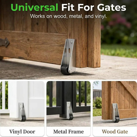 Heavy Duty Vertical Track Roller Wheel For Smooth Sliding Door Bottom Guide And Fence Gate Swap With Rugged Aluminum Bracket And Hassle Free Nylon Caster Set Of Two Pieces with universal fit on wood and metal gates.