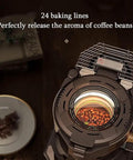 Smooth Electric Coffee Bean Roaster Machine With Nailed Down Temperature Control And Ultra Quiet Operation Vintage Design showing roasting coffee beans.
