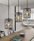 Modern Mini Crystal Pendant Light With Metal Cage 1 Light Rectangular Pendant Fixture In Brushed Nickel Finish for dining room
