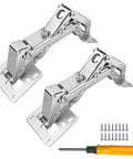 2 Pack 170 Degree Hidden Cabinet Hinges With Hydraulic Adjustable Surface Mount Concealed For Frameless Doors Self Closing And An Easy Peasy Install Cabinet Hardware Kit shown with screws and screwdriver