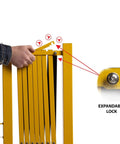 Close-up of Heavy Duty Expandable Metal Barricade Gate For Crowd Control And Traffic Jobs showing the expandable lock mechanism.