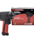 Beefy Half Inch Composite Mini Air Impact Wrench With 8500 RPM And 810 Ft-Lbs Breakaway Torque in front of packaging box