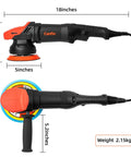 Dual Action Orbital Car Polisher With 5 Inch And 6 Inch Pads For Auto Detailing, side view, dimensions and weight shown