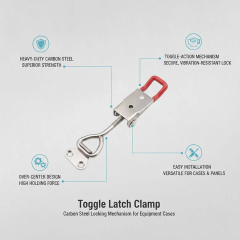 Toggle Clamp Latch Over Center Locking Mechanism for Securing Equipment Cases and Machinery Panels Carbon Steel Silver Finish